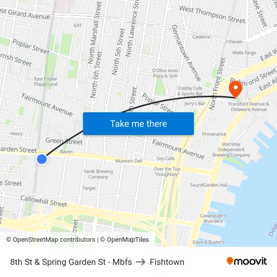 8th St & Spring Garden St - Mbfs to Fishtown map