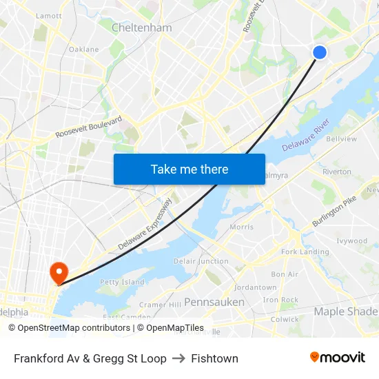 Frankford Av & Gregg St Loop to Fishtown map