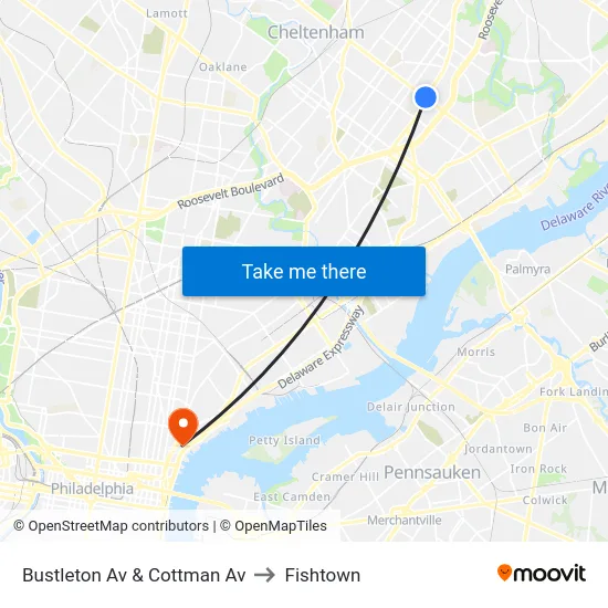 Bustleton Av & Cottman Av to Fishtown map