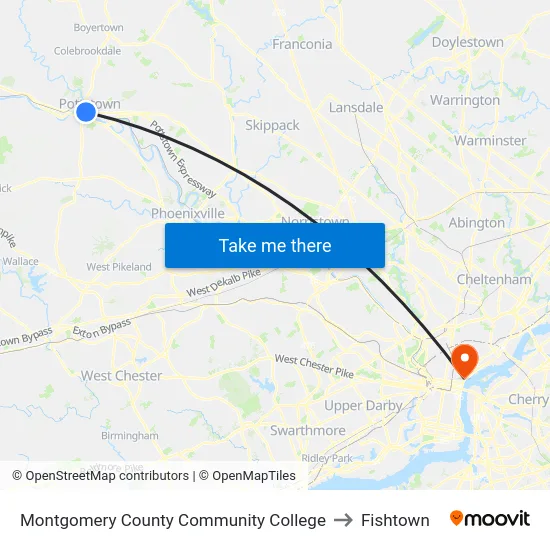 Montgomery County Community College to Fishtown map