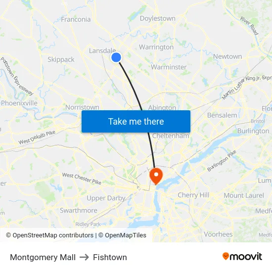 Montgomery Mall to Fishtown map