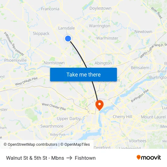 Walnut St & 5th St - Mbns to Fishtown map