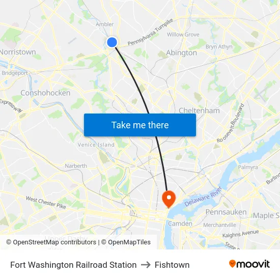 Fort Washington Railroad Station to Fishtown map