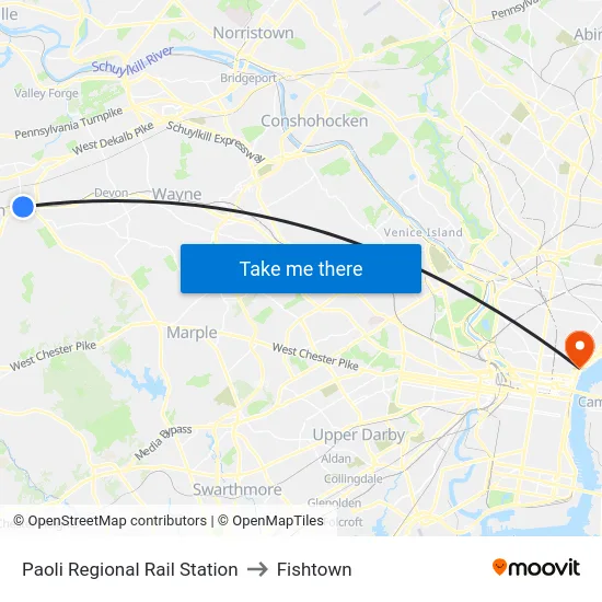 Paoli Regional Rail Station to Fishtown map