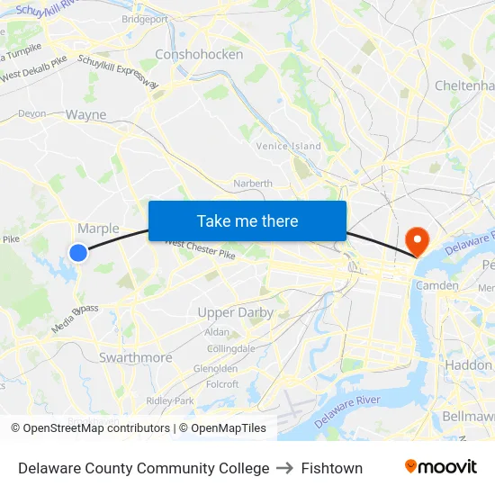 Delaware County Community College to Fishtown map
