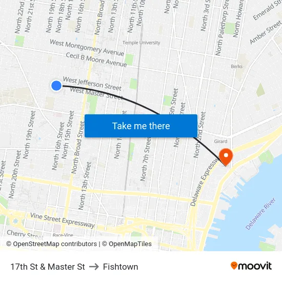 17th St & Master St to Fishtown map