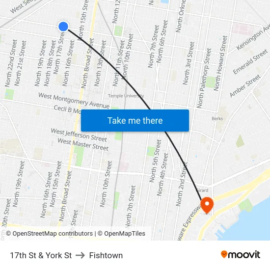 17th St & York St to Fishtown map