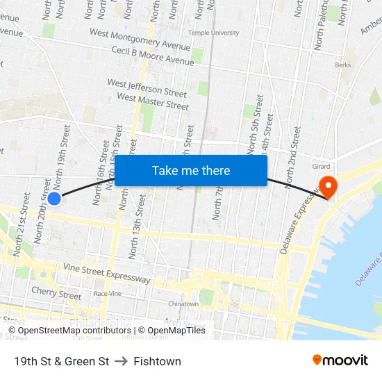 19th St & Green St to Fishtown map