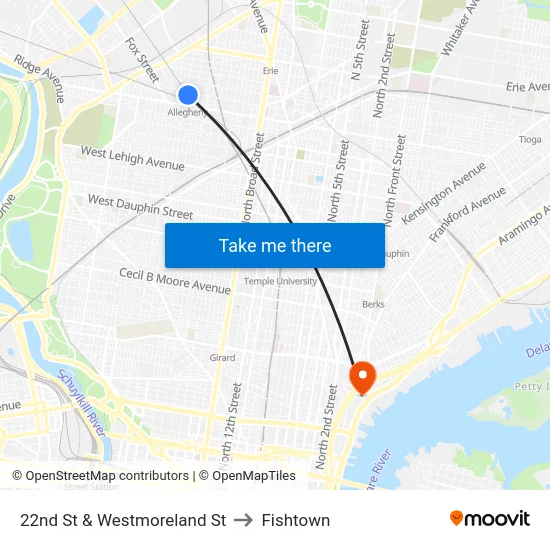 22nd St & Westmoreland St to Fishtown map