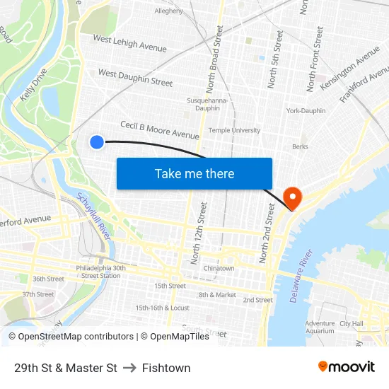 29th St & Master St to Fishtown map