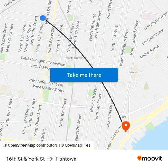 16th St & York St to Fishtown map