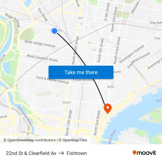 22nd St & Clearfield Av to Fishtown map