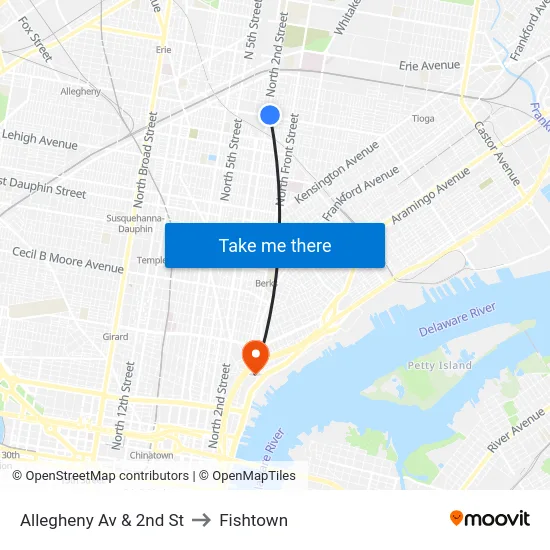 Allegheny Av & 2nd St to Fishtown map