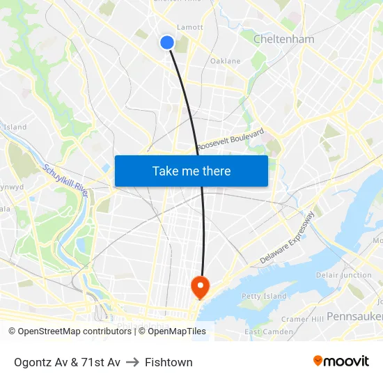 Ogontz Av & 71st Av to Fishtown map