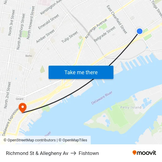 Richmond St & Allegheny Av to Fishtown map