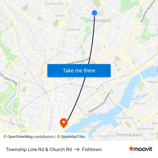 Township Line Rd & Church Rd to Fishtown map