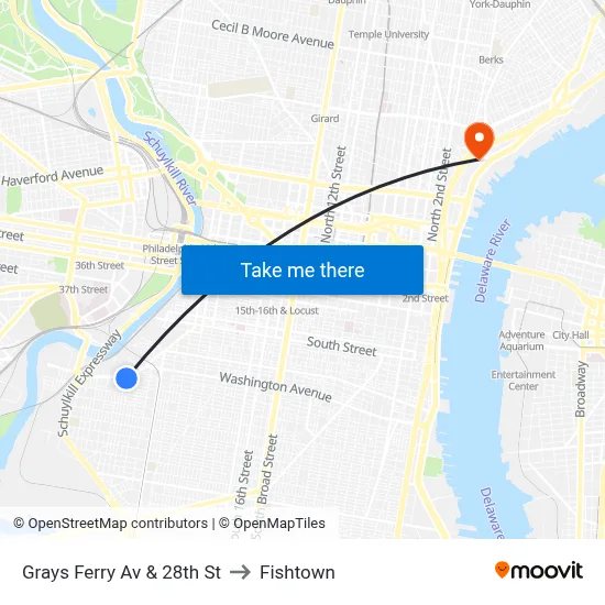 Grays Ferry Av & 28th St to Fishtown map