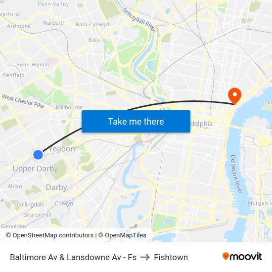 Baltimore Av & Lansdowne Av - Fs to Fishtown map
