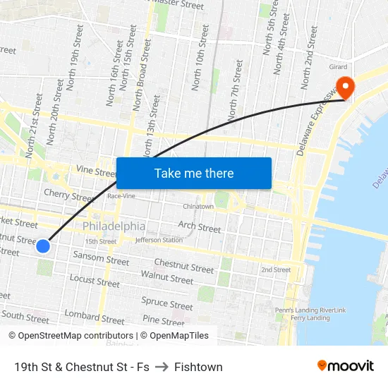 19th St & Chestnut St - Fs to Fishtown map