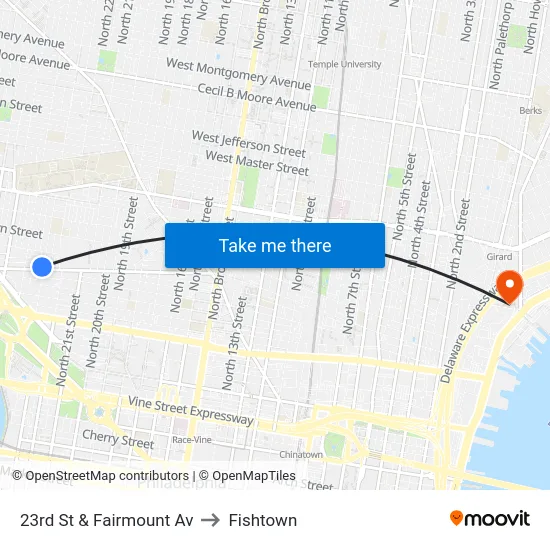 23rd St & Fairmount Av to Fishtown map