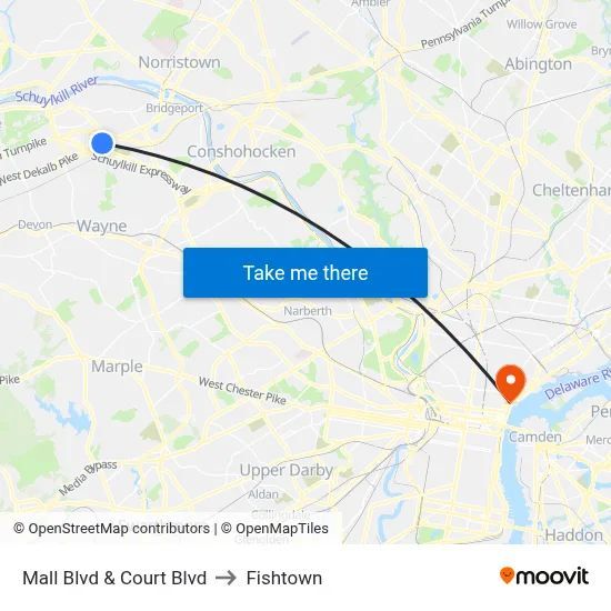 Mall Blvd & Court Blvd to Fishtown map