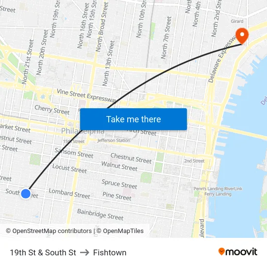 19th St & South St to Fishtown map