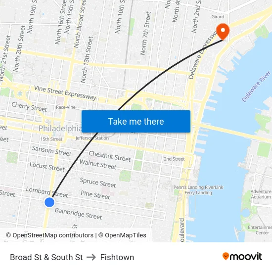 Broad St & South St to Fishtown map