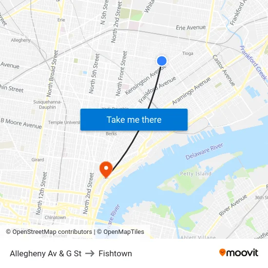 Allegheny Av & G St to Fishtown map
