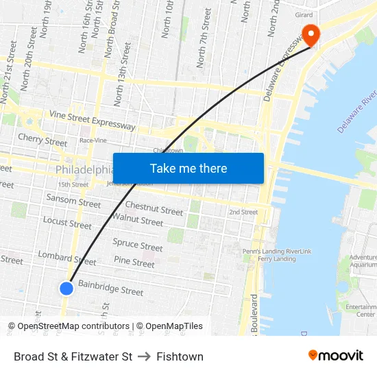 Broad St & Fitzwater St to Fishtown map