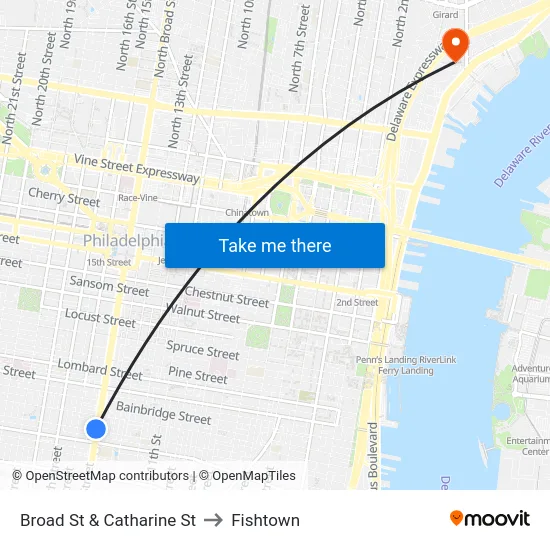 Broad St & Catharine St to Fishtown map