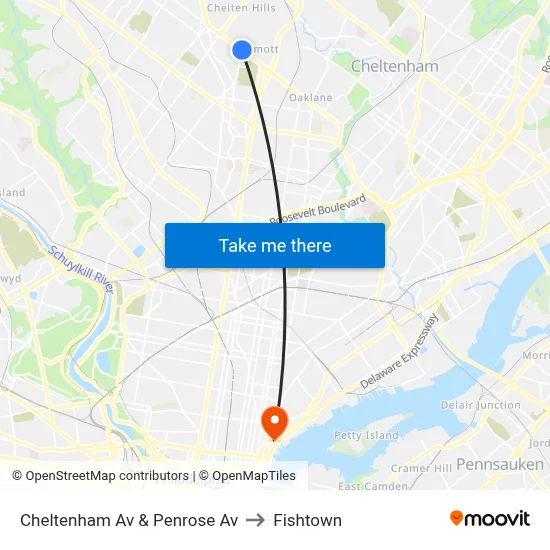 Cheltenham Av & Penrose Av to Fishtown map