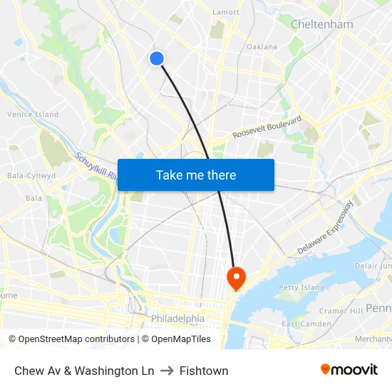 Chew Av & Washington Ln to Fishtown map