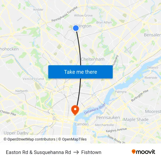 Easton Rd & Susquehanna Rd to Fishtown map