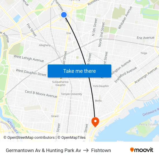 Germantown Av & Hunting Park Av to Fishtown map