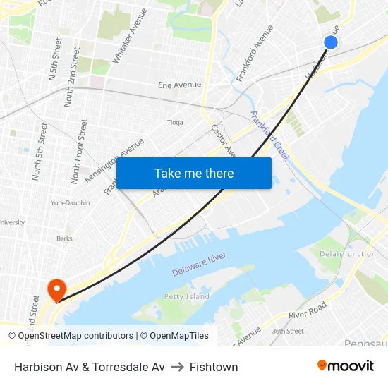 Harbison Av & Torresdale Av to Fishtown map