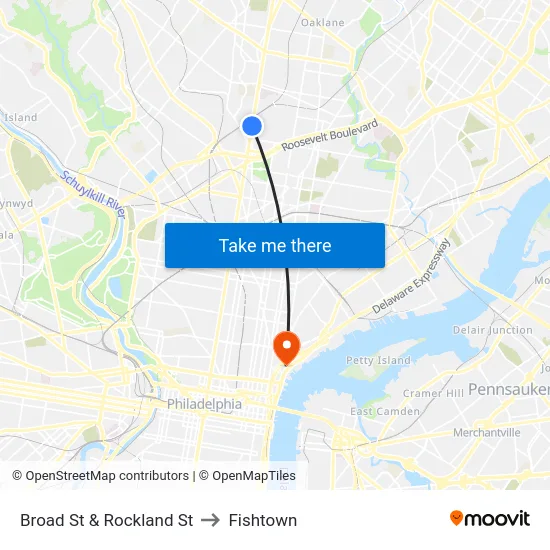 Broad St & Rockland St to Fishtown map