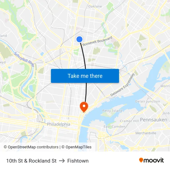 10th St & Rockland St to Fishtown map