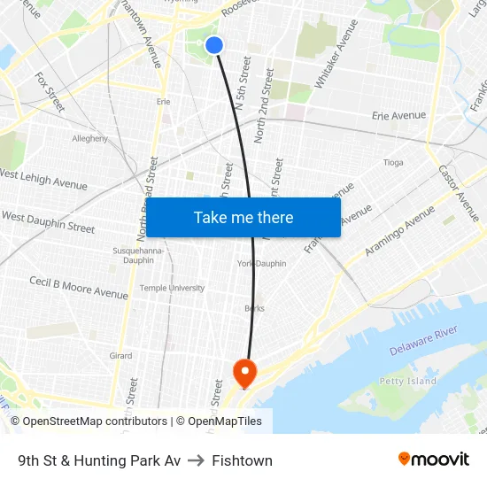 9th St & Hunting Park Av to Fishtown map