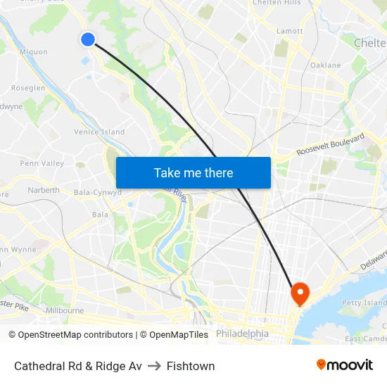 Cathedral Rd & Ridge Av to Fishtown map
