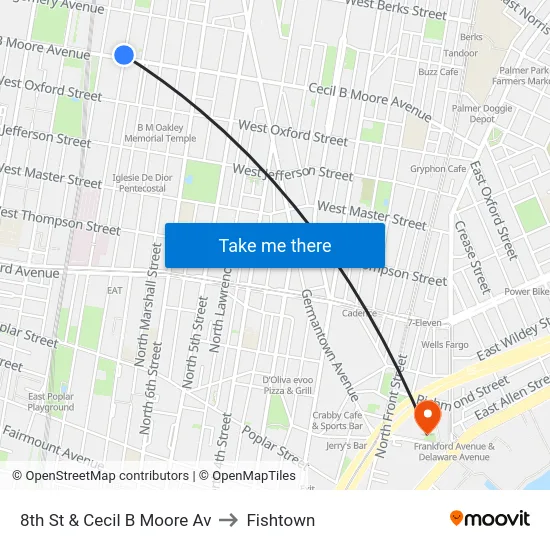 8th St & Cecil B Moore Av to Fishtown map