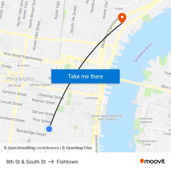 8th St & South St to Fishtown map