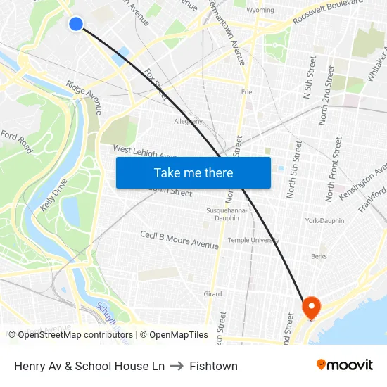 Henry Av & School House Ln to Fishtown map