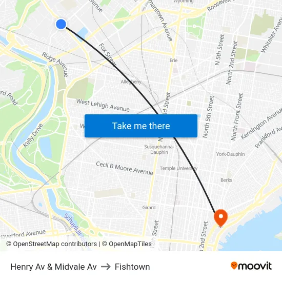 Henry Av & Midvale Av to Fishtown map