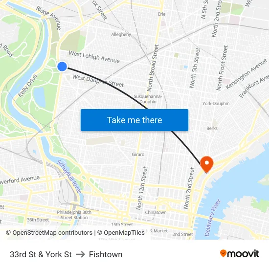 33rd St & York St to Fishtown map