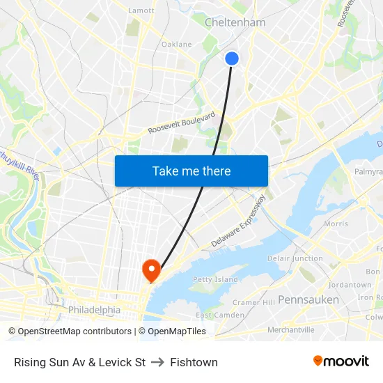 Rising Sun Av & Levick St to Fishtown map