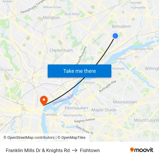 Franklin Mills Dr & Knights Rd to Fishtown map