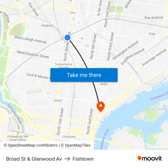 Broad St & Glenwood Av to Fishtown map