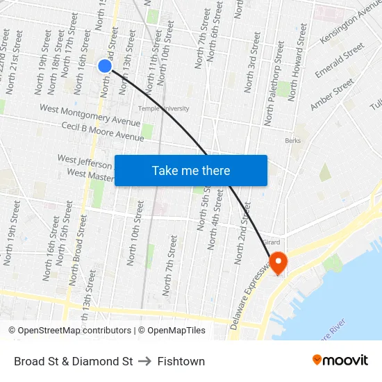 Broad St & Diamond St to Fishtown map