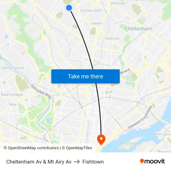 Cheltenham Av & Mt Airy Av to Fishtown map