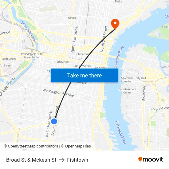 Broad St & Mckean St to Fishtown map